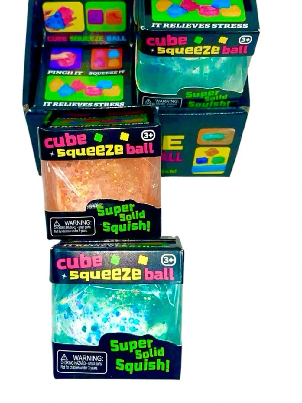 Cube Squeeze Ball - Light Blue Glitter Stress Toy